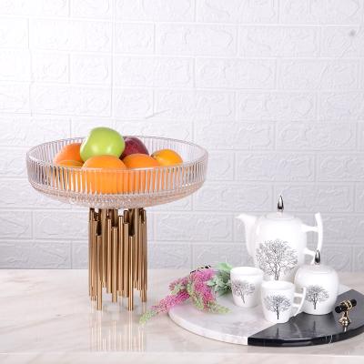 China Modern minimalist luxury living room dining table decoration glass fruit bowl with metal stand for sale