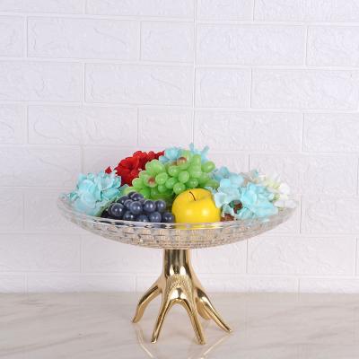 China Modern Minimalist Hand Decorative High End Brass Holder Home Glass Fruit Bowl for sale