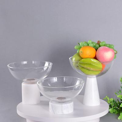 China Minimalist modern home accessories decorative clear glass compote fruit bowl with white marble base for sale