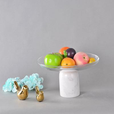 China Contemporary modern luxury homeware decor white marble glass tabletop fruit bowl for sale