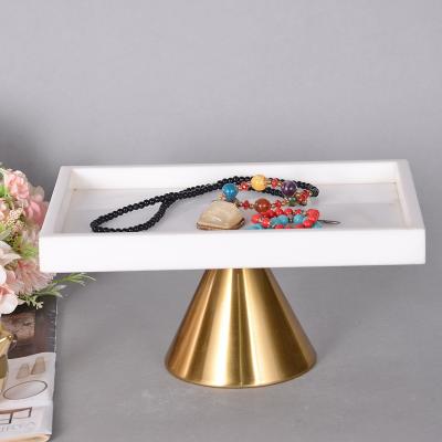 China Minimalist modern luxury home decorations white marble tray with metal rack luxury home decor trays for sale