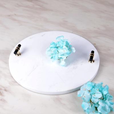 China Contemporary DECORATIVE WHITE MARBLE TABLETOP WITH METAL HANDLES ACCENTS HOME INTERIORS for sale