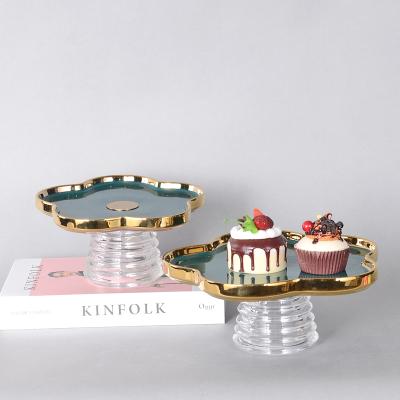 China Modern Minimalist Home Decor Accessory Dining Kitchen Accents Decorative Ceramic Cake Tray With Glass Base for sale