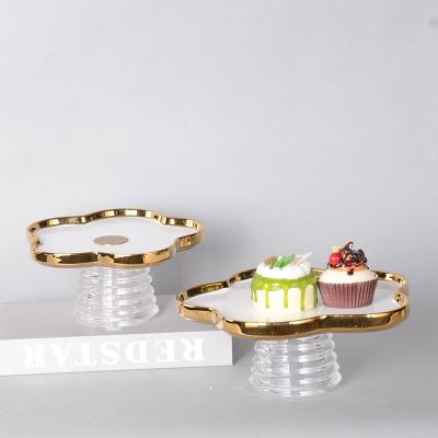 China Modern Minimalist Home Decor Accessory Dining Kitchen Accents Decorative Ceramic Cake Tray With Glass Base for sale