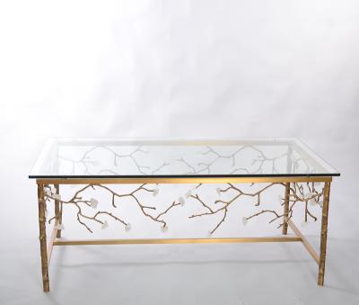 China LUXURY LIVING ROOM FURNITURE BRASS COFFEE TABLE WITH GLASS TOP for sale