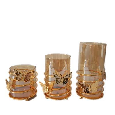 China Multifunctional Plant Gold Votive Glass Candle Holder With Glass Shade For Decorations for sale