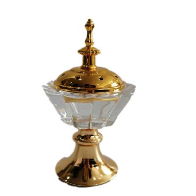 China Middle East Ramadan Censer Bakhoor Mubkhar Decoration Glass Censer Cheap Arabic Metal Gold Arab Charcoal Censer for sale