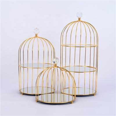 China Wholesale Disposable Cake Stand Wedding Decorating 1 Tier 2 Tier 1 Tier Birdcage Birdcage Cake Stand Gold Metal Mirror Cake Stands for sale