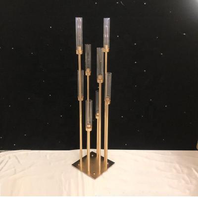 China Gold Metal Candlestick Centerpieces 8 Glass Candle Holders Durable Modern Wedding Centerpiece 10 Heads Wedding or Table Centerpieces for sale