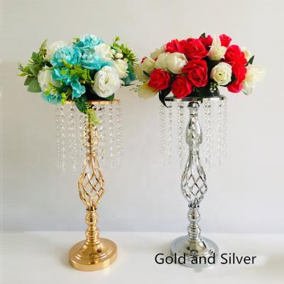 China Home Decor Durable Gold Metal Flower Vase Table Flower Stand Modern Ornamental Glass Standing Wedding Table Centerpieces Large for sale