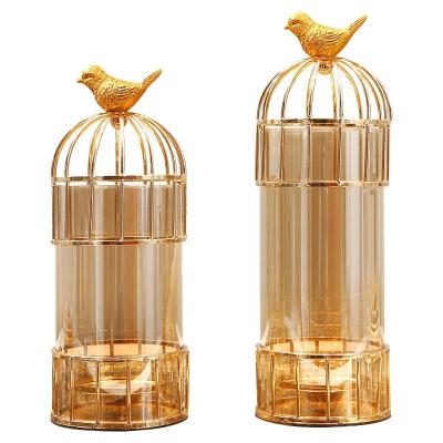 China Durable Birdcage Design Table Flower Stand With Round Glass As A Centerpiece Decoration for sale