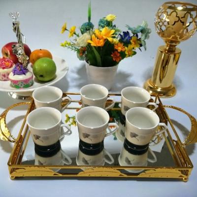 China Durable Arabic Style Cake Dessert Coffee Mirror Tea Cup Trays Restaurant Service Serving Silver Mirrored Tray for sale