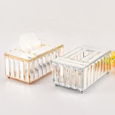 China Handmade Crystal Tissue Box Metal Bead Handmade Gold Decorative Tissue Box for European Wedding Party Tissue Holder for sale