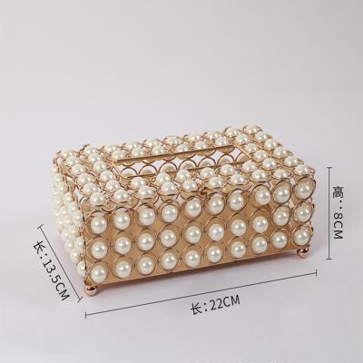 China Crystal Bead Metal Tissue Box Decorative Gold Handmade Handmade for Wedding Party for sale