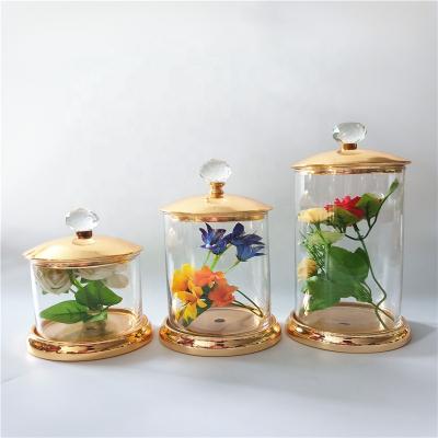 China Viable Classic Style Glass Bottle Cookie Food Storage Jar With Metal Lid For Decoration for sale