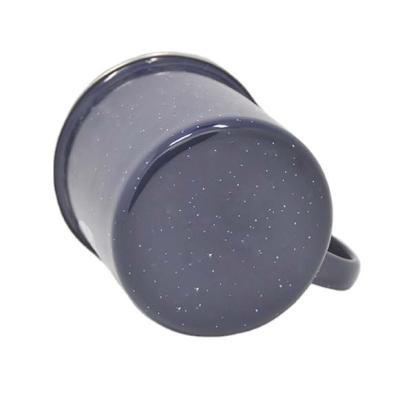 China High Quality Hot Selling 12oz Enamel Coffee Cup Enamel Camping Mug With Stainless Steel Rim For Camping Customized Logo for sale