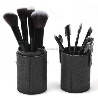 China Angular Blush Baoli 12pcs Vegan Black Full Handle Makeup Brush Set With Black Cylinder for sale