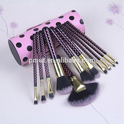 China Angular Blush Hot BL-LQ A2 Travel 11PCS Cosmetics Makeup Set Brush Kits With Lovely Pink Dot Pattern Brush Holder for sale