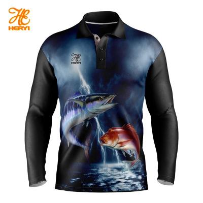 China Antibacterial Wholesale Fishing Shirts Fishing Wear SPF 50+ Breathable Moisture Wicking Long Sleeved Fishing Polo Custom Sublimation Quick Dry for sale