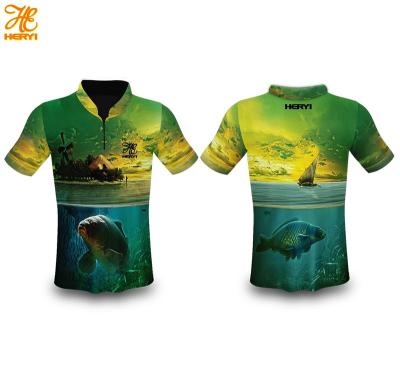 China Polyester Custom Outdoor Men Half 1/4 Zip Antibacterial SPF Fishing Shirt , Sublimation Wholesales Short Sleeves Fishing Shirts Design for sale