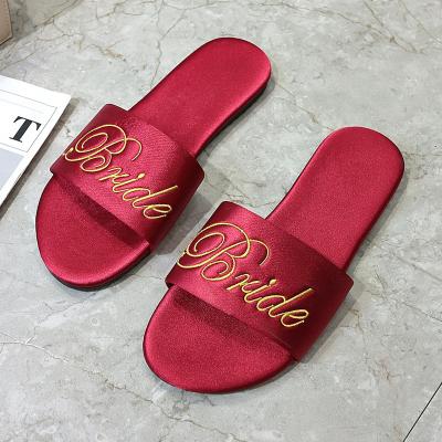 China Bridesmaid Wedding Party Home Slippers Waterproof Bridal Sandals Slippers Fashion Summer Women Bride Satin Silk Slides for sale