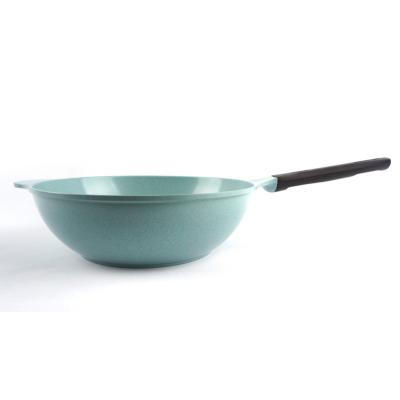 China Stocked Non-stick Mini Deep Cooking Pot 10pc/box Jade Marble Coating Stick Wok Wholesale Chinese High Quality Non Stainless Steel for sale