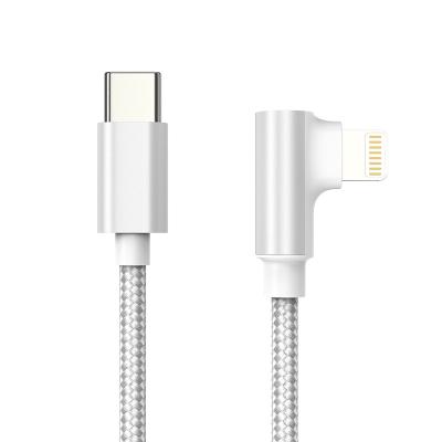 China Fast Charging And High Speed ​​Data Transfer Factory USB C To PD MFi Lilghtning Certified Charging Rectangle USB Cable Lead For iPhone Charger Cord 90 Degree for sale