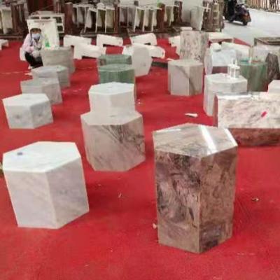 China 2021 Hot Sale Modern Natural Stone Pedestal Pedestal Home Furniture Hexagon Marble Pedestal for sale