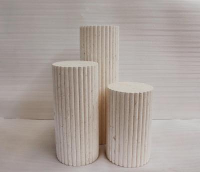 China 2021 New Product Modern Natural Stone Round Pedestal Hot Sale Beige Limestone Marble Pedestal for sale