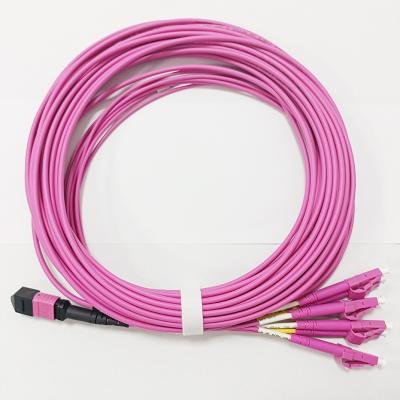 China FTTB 8 OM4 MPO Fiber to LC MPO Patch Cord to LC Fiber Optic Breakout Cable for sale