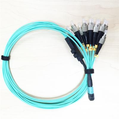 China FTTB 1 OM3 MPO 12 Meter To Fiber Optic FC Connector Fanout Patch Cord Fiber Jumper for sale