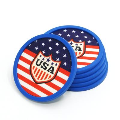 China Durable US Flag Design Deep Tray Absorbent Rubber Felt Drink Coaster for sale