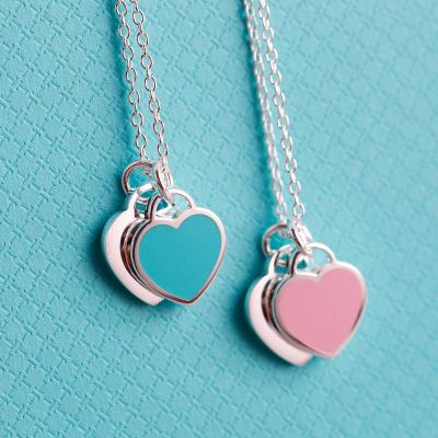 China New Fashion Design 925 Sterling Silver Enamel Double Heart TRENDY Necklace For Women Girl for sale