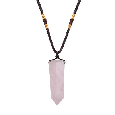 China TRENDY Rose Quartz Pendant Necklace Pink Crystal Rough Six Prism Pendant for sale