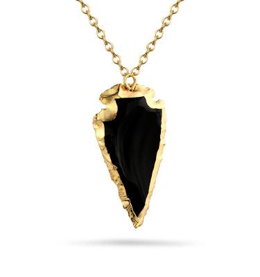 China 2022 New Fashion Trendy Black Crystal Arrow Pendant Necklace Natural Stone Black Stone Necklace for sale