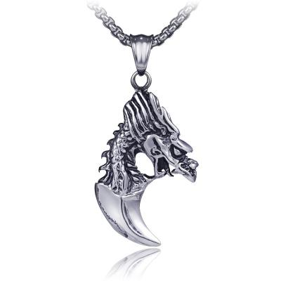 China FASHIONABLE Vintage Titanium Necklace Hip Hop Stainless Steel Wolf Tooth Necklace Dragon Tooth Pendant Necklace for sale