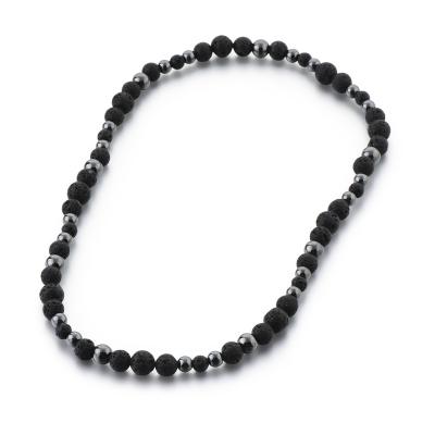 China New Design Hot Selling FASHIONABLE INS Hemitatel Cheap Stone Lava Rock Beads Rosary Necklace for sale