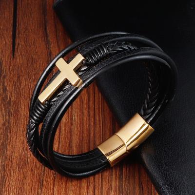 China FASHIONABLE Promotional Custom Braided Leather Bracelets Wholesale Simple Leather Bracelet Men Crossover Bracelet for sale