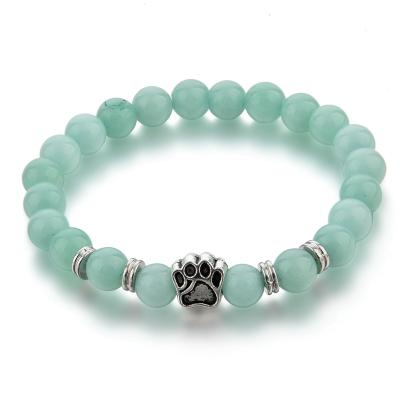 China FASHIONABLE Hot Sale Natural Good Condition Green Stone Bracelet With Dog Paw Charm Beaded Bracelet for sale