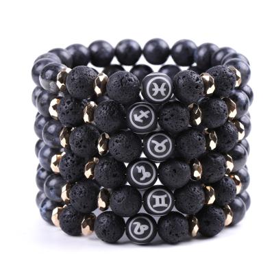 China Natural High Quality FASHIONABLE Black Onxy Lava Stone Stainless Steel Zodiac Friendship Bead Bracelet for sale