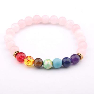 China 2021 FASHIONABLE Hot Sale Gemstone Bracelet Healing Jewelry Natural Chakra Rose Quartz Stone Bracelet Women for sale