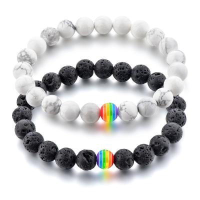 China FASHIONABLE Hot Selling Resin Beads Beaded Lava Stone Bracelet, Pride Color Cheerful Rainbow Bracelet for sale