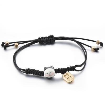 China FASHIONABLE Cute Ceramic Handmade Woven Rope Bracelet Cat Beads Braided Simple Bracelet for Students Gift for sale