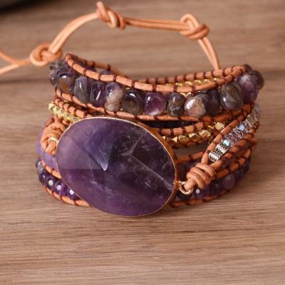 China FASHIONABLE Bohemian Style Vintage Amethyst Bracelet Beaded Braided Bracelet Bangle for sale