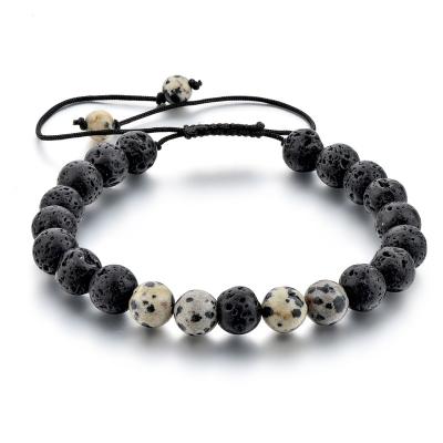 China 8mm TRENDY Lava Stone Natural Dalmation Jasper and Lava Rock Braided Couple Bracelet for sale