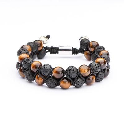 China TRENDY 2pcs/set Beaded Charm Men's Bracelet Sets 8mm Lava Tiger Eye Stone Bead Woven Buddha Bracelet Sets for sale