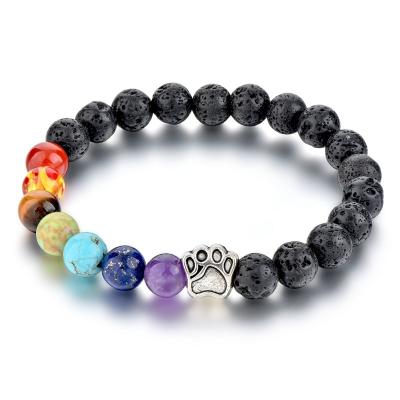 China 2022 Vintage Hot Sale Styles Pet Paw Charm Lava Stone 8MM Chakra Bead Bracelet Yoga Dog Bracelet for sale