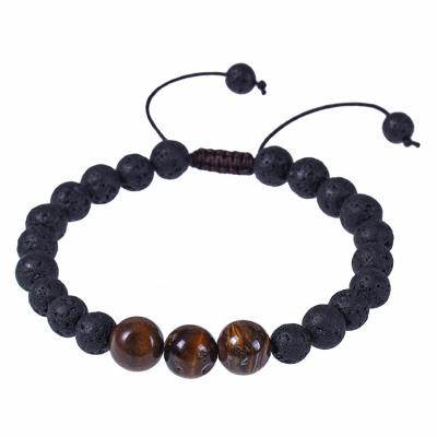 China TRENDY Stone Yoga 8mm Relax Bracelet Tiger Eye Bracelet Lava Rock Beads Adjustable Bracelet for sale