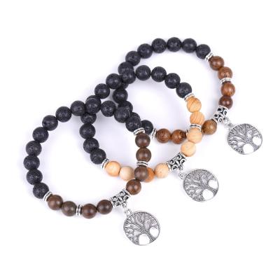 China FASHIONABLE Factory Wholesale Price Commercial Tree of Life Insurance Pendant Lava and Wooden Bracelet Women for sale