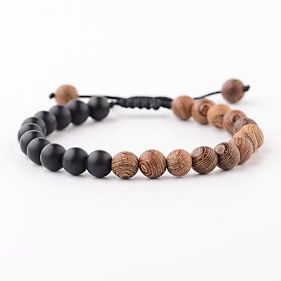 China FASHIONABLE 8mm natural wooden bead bracelet woman yoga beaded bracelet black onxy stone bracelet jewelry for sale